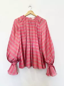 Designer Roksanda Size 12 Pink Stripe Satin Blouson Stunning Perfect Women's Top - Picture 1 of 6