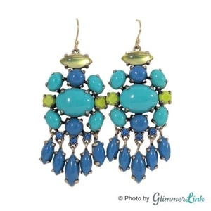 Stella & Dot Aviva Blue Teal & Lime Green Gold Tone Chandelier Dangle Earrings - Picture 1 of 9