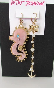 Betsey Johnson Seahorse Anchor Drop Earrings Pink Pave Crystals GIFT BOX NWT - Picture 1 of 3