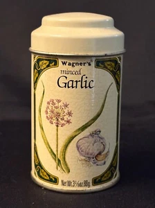 John Wagner & Sons Minced Garlic Metal Spice Tin Wagner’s 3.5” Tall 2” Diameter - Picture 1 of 9