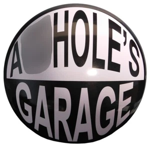 A$$ Lochgarage schwarz & weiß rund 15 Zoll Metall Kuppel Schild - Bild 1 von 1