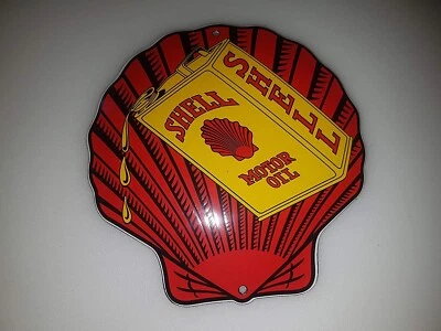 SHELL MOTOR OIL ROT PORZELLAN TÜR SCHILD GARAGE EMAILE 12x12cm=4,72x4,72 Zoll - Bild 1 von 4