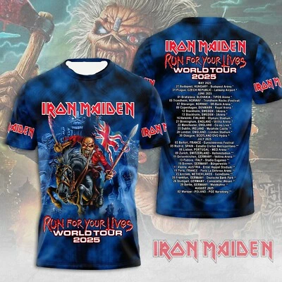 RARE! Iron Maiden Run For Your Lives  World Tour 2025 Merch T-shirt Size S_5XL - Image 1 of 4