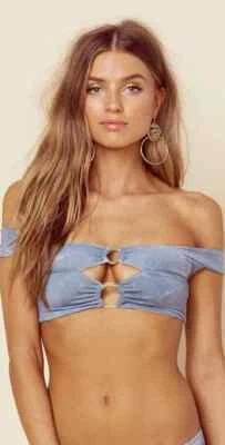 Blue Life Off the Shoulder Swim Bikini Top Blue Tie Dye Beach Swim Top Sz XS - Image 1 of 4