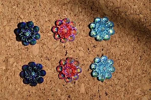 Set of 6 blingy, colorful bulletin board pushpins / thumbtacks, or magnets. - Picture 1 of 8