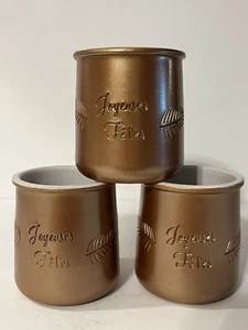 3 LA FERMIERE "Joyeuses Fetes" Terrakotta glasiertes Steinzeug Joghurt Töpfe Metallic - Bild 1 von 10