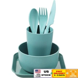 Wheat Straw Dinnerware Set Unbreakable Lightweight Microwave Safe 5 Pieces New - Picture 1 of 10