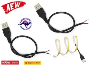 2X 30CM 5V USB TO WIRE LED Strip Light COB Extension Cable Lead Connector Cord - Picture 1 of 2