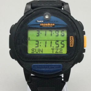 Vtg Timex Ironman Data Link Watch Men 45mm Black Blue Digital 2002 New Battery - Picture 1 of 16
