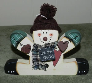 ENTZÜCKENDER HOLZSCHNEEMANN MIT SCHILD "LET IT SNOW"! WEIHNACHTEN WINTER!  - Bild 1 von 1
