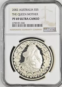 2002 Australia Silver Proof $5 Dollars - "The Queen Mother" - NGC PF 69 UC - Picture 1 of 2