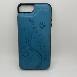 Vaburs iPhone 7Plus/8Plus Embossed Butterfly, Leather Blue Teal, Wallet Case - Picture 1 of 5