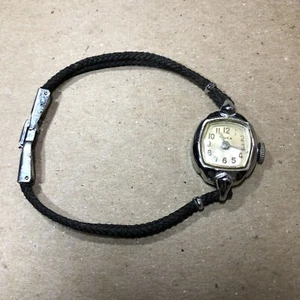 Silver Sq Timex VTG Womens Watch As Is Black Thin Dbl Cord Strap w Clasp Closure - Picture 1 of 11