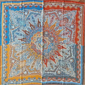 Great Gift Woman Shawl Very Light Weight 4 Square Design BLUE GREY ORANGE RED lu - Picture 1 of 17