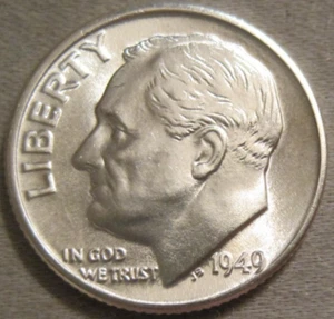 SELLING AS SHOWN - AN UNCIRCULATED 1949 D ROOSEVELT DIME *** 90% SILVER *** 253 - Picture 1 of 7