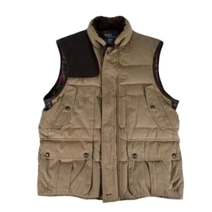 Vintage Ralph Lauren POLO Down Hunting Vest Wool Plaid Lining Mens LARGE - Foto 1 di 6