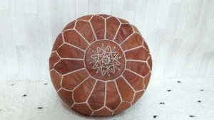 Moroccan Ottoman Leather Footstool Pouffe New Hassock 24'' Round Unstuffed Boho - Picture 1 of 7