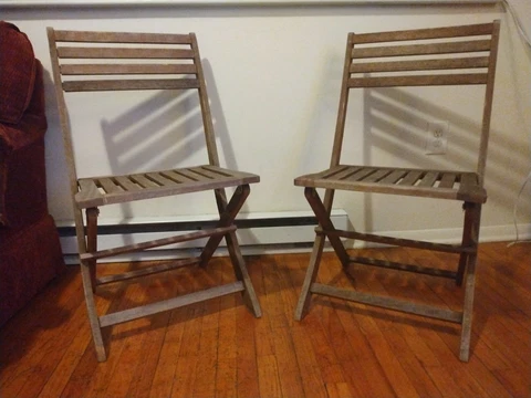 2 Folding Chair Wooden Slat Seat Vietnam Gardeners Eden Set Cover