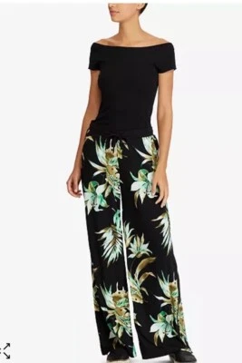 Ralph Lauren LRL Wide Leg Tropical Print Pants Sz L Gaucho Liquid Knit Resort  - Image 1 of 4