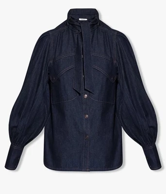 Blusa Zimmermann Talla 0P/AU 6/US 2 Bolsillos Denim Coño Lazo Camisa Índigo Foto 1 de 4