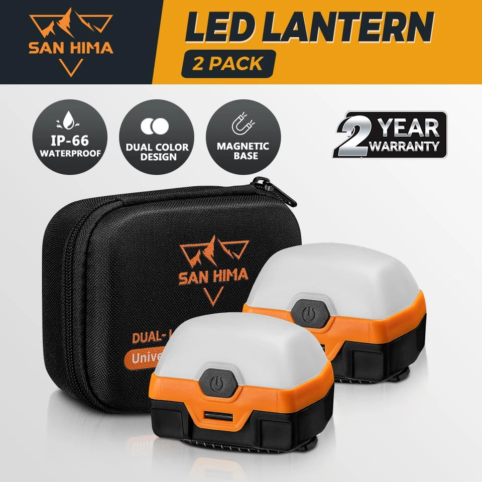 San Hima 2xLED Camping Lantern Light Rechargeable w/ Lithium Battery Amber White - image 1 of 4