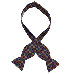 CARROT & GIBBS Men's 100% Silk LUXURY Self Bow Tie Blue Gold Geometric W:2.7" - Picture 1 of 4