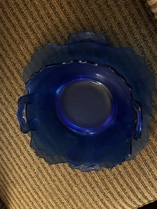 Vintage 2 Piece L E Smith Mt. Pleasant Cobalt Bowl/Plate Set EUC - Picture 1 of 7