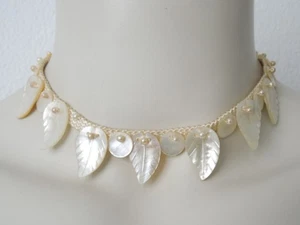Vintage Kette Choker Halskette Perlmutt Blätter 18,3 g/ca.37 cm/1,2 - 2,4 cm - Bild 1 von 8