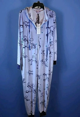 Nuevo Pijama Hale Bob Suave Con Capucha Mono Para Mujer L Elastizado Azul Perros Caniches Cremallera Foto 1 de 4