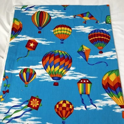 VTG 80s Hot Air Balloon Fabric Bright Rainbow Colors Cotton 45"x 102" 2.75 yds - Image 1 of 4