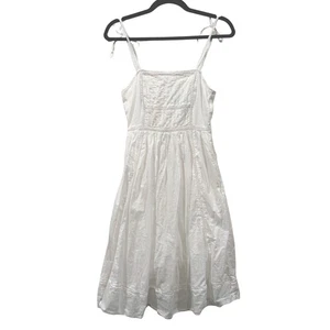 J Crew Point Sur Sommerkleid 100 % Baumwolle weiß knielang Sommer Bindeband - 00 - Bild 1 von 7