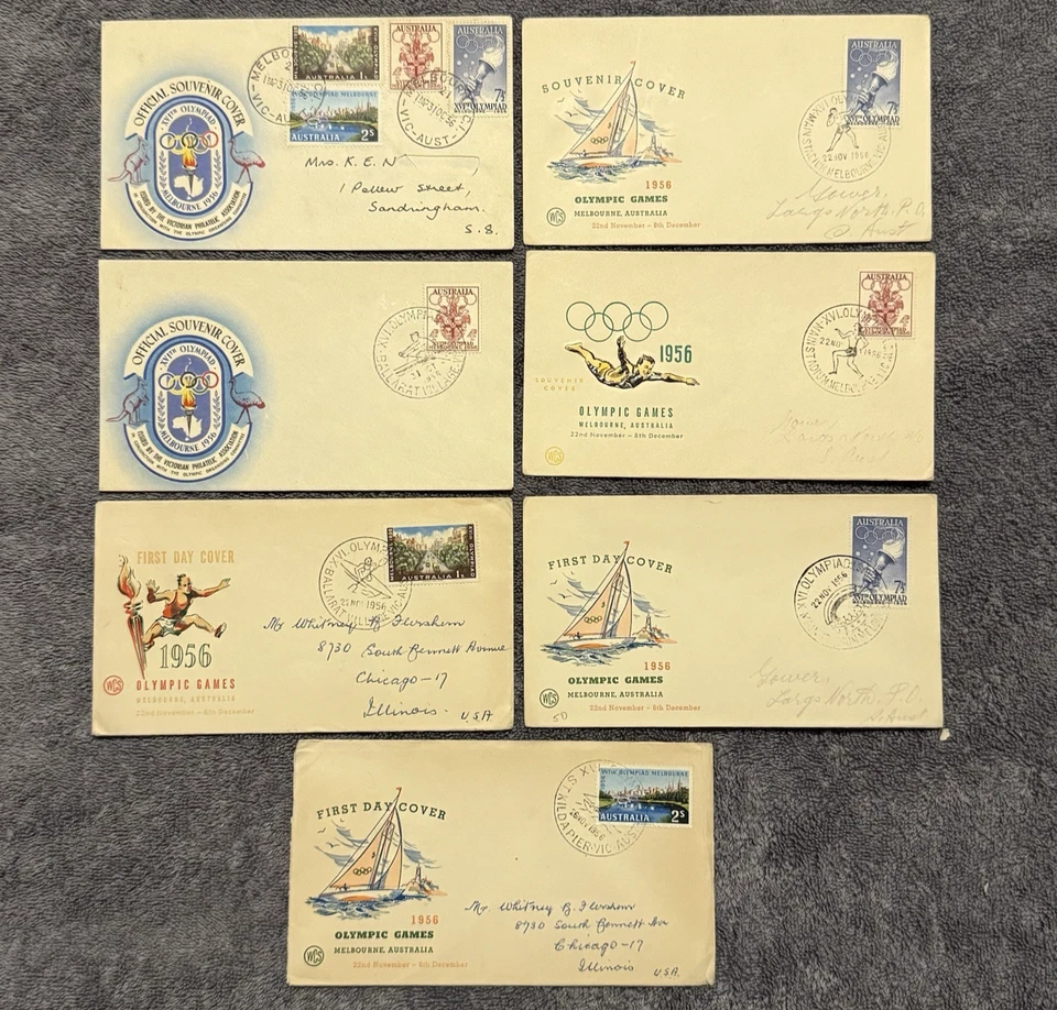 1956 Melbourne Olympics Australia FDC Lote (7) WCS e Lembrança Oficial, Pictorial - Imagem 1 de 4