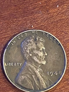 1948 Lincoln Wheat Penny - Error , Smeared L , Slanted I , Of Liberty - Picture 1 of 3