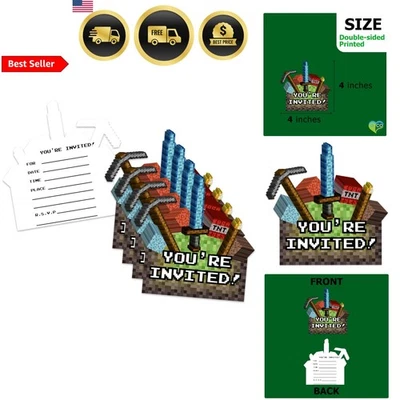 Mining Pixel World Video Game Birthday Invitations For Boys 20 Pack - Image 1 of 4