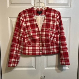 J.Crew Nova Fides Wollmischung Willa Blazer Jacke Gr. 8 Rot Mehrfarbig Streifen - Bild 1 von 13