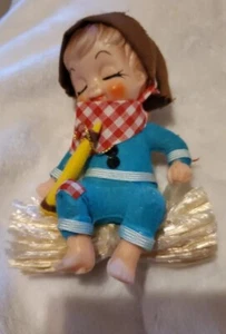Vintage Christmas Ornament Farm Little Boy Blue Sleeping In The Hay Japan 1950s - Picture 1 of 5