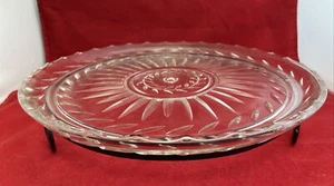 Piatto da portata rotondo vintage in vetro trasparente con supporto in metallo 13,5" - Foto 1 di 4