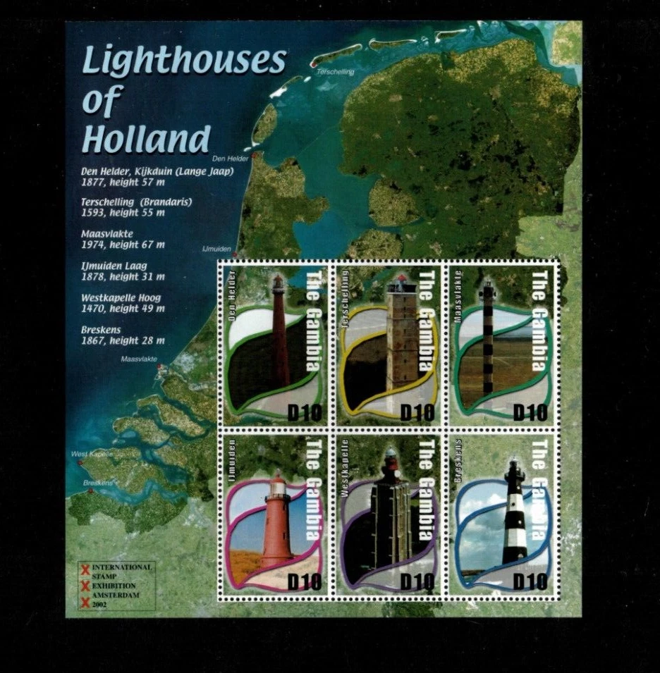 Gambia 2002 - Lighthouses of Holland - Sheet of 6 Stamps - Scott #2659 - MNH - Image 1 of 1