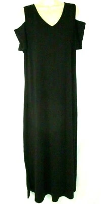 New Denim & Co. Maxi Vestido Hombro Frío Cuello en V Negro Grande Elastizado Mujer XG12 Foto 1 de 4