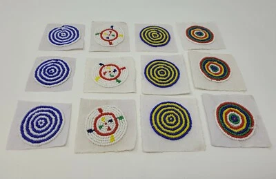 12 VTG Round Glass Seed Bead Tribal Native Craft Mandala Appliques Patches - Image 1 of 4