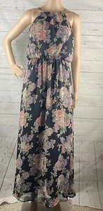 Maxi Vestido LuLu*s Negro Pequeño Rosa Floral Transparente Superposición Completamente Forrado Sin Mangas - Imagen 1 de 12