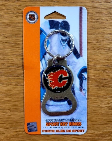CALGARY FLAMES Hockey Team NHL Metal Bottle Opener Key Ring Keychain - BRAND NEW Cover