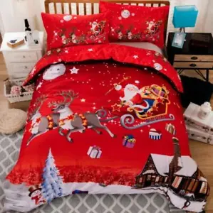 Santa Claus Quilt Duvet Cover Bedding Set Christmas Gift Single Double King Size - Picture 1 of 3