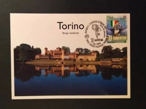 CARTOLINA BORGO MEDIEVALE DI TORINO CON FRANCOBOLLO E ANNULLO JUVENTUS 2018 - Foto 1 di 3
