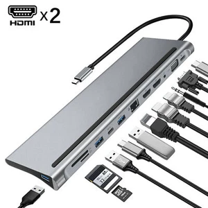 12 in 1 Type-C USB-C Hub Adapter to 2 HDMI USB VGA TF Audio with PD for MacBook - Picture 1 of 8