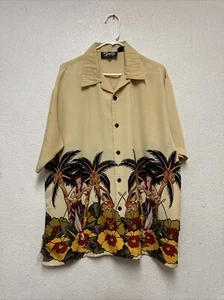 Vtg Dragonfly Cream Short Sleeve Monkeys Button Up Hawaiian Shirt Sz  XL FLAWS - Picture 1 of 9