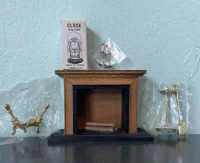 Vintage ROC Miniature Living Room Set Fireplace & Accessories Clock Andirons - Image 1 of 4