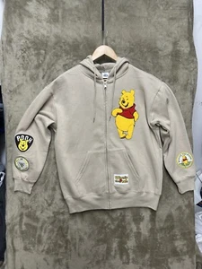 Disney Winnie The Pooh Sweatshirt Womens Large Tan Patches Full Zip Hoodie - Picture 1 of 13