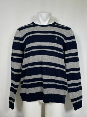 Suéter masculino original pinguim listrado preto/cinza lã gola redonda GRANDE - Imagem 1 de 4