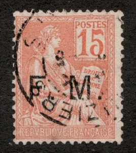 1901 France Sc# M1 Military Postage - 15¢, F.M. overprint. Used stamp Cv$6 - Picture 1 of 1
